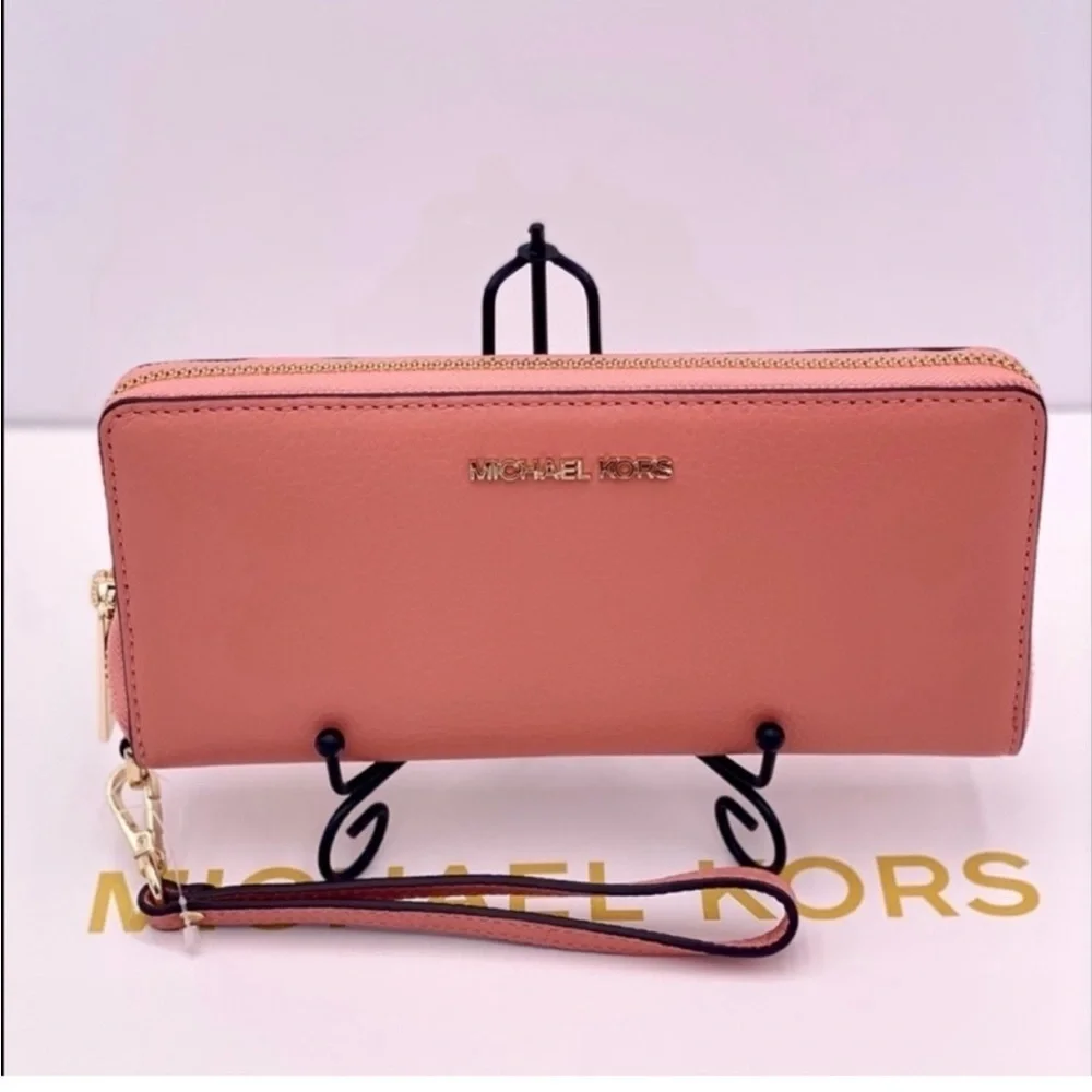 Michael Kors Pink Leather Large Continental Wallet Wristlet